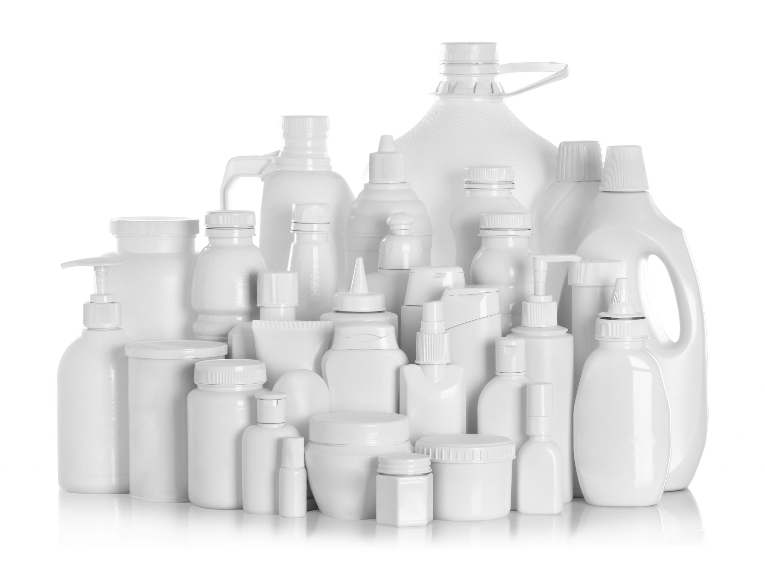 Unbranded rigid packaging examples for automotive, pet and veterinary, consumer healthcare, pool chemical, arts and crafts, and specialty product markets
