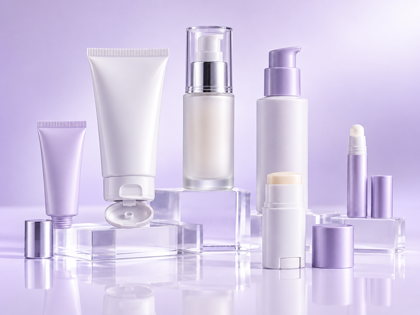 Dermatological sun care packaging featuring facial sunscreen tubes, lotion pump bottles, sunscreen sticks and portable applicators with convenient closures.