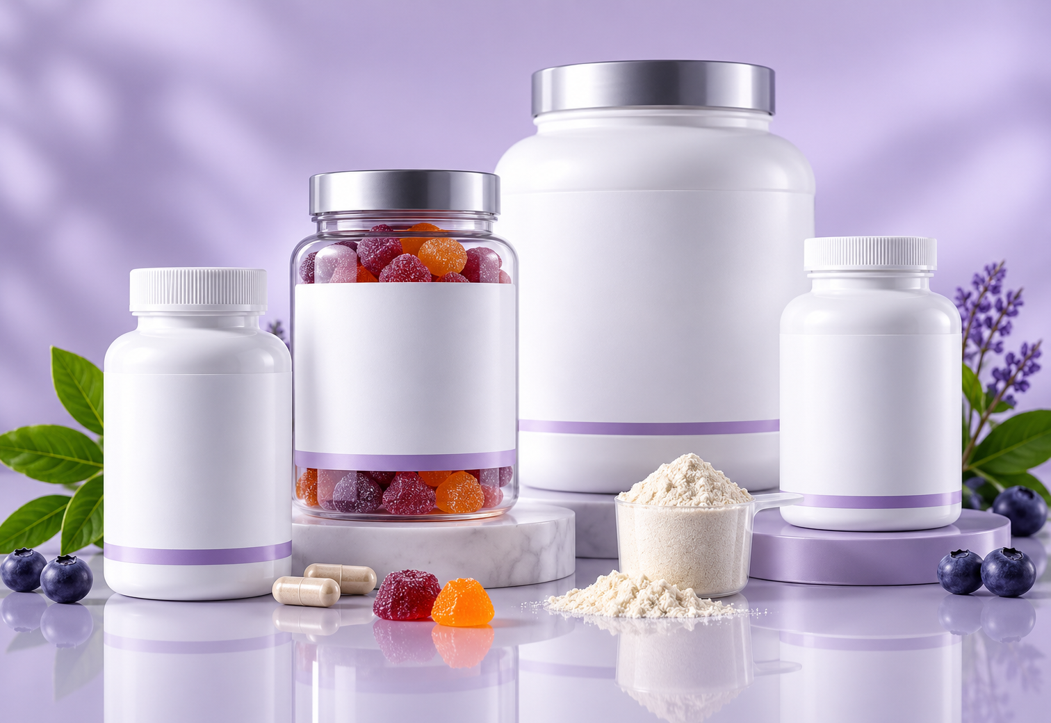 Nutraceutical supplement packaging including vitamin packer bottles and jars
